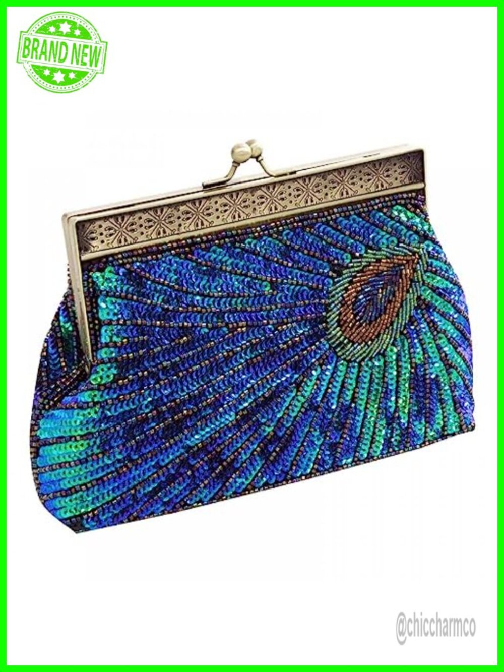Sequin Beaded Evening Bag Peacock Clutch Bridal Purse Sparkly Party Wedding